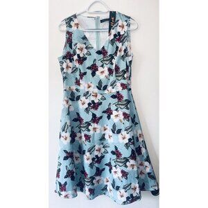 Ihot Tea Fit And Flare Tropical Blue Floral Dress Size XL